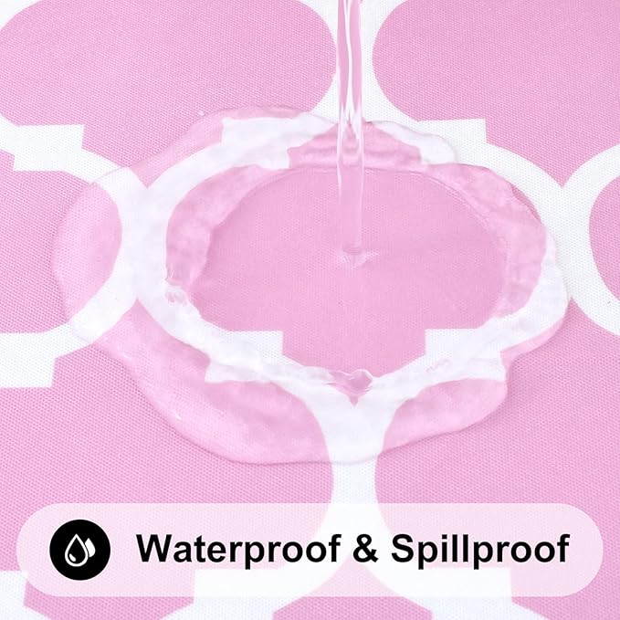 Smiry Round Plastic Table Cloth, Waterproof Vinyl Tablecloth with Flannel Backing for Round Tables, Wipeable Spillproof Tablecloths for Dining, Camping, Indoor and Outdoor (60" Round, Pink)