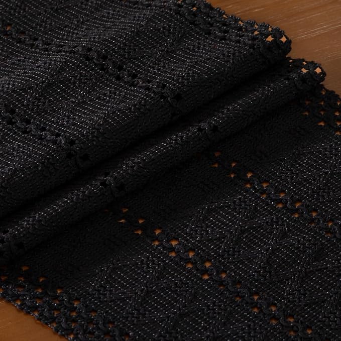 DeZerlor Black Boho Macrame Farmhouse Woven Table Runner 90Inch | Cotton Linen - Image 7