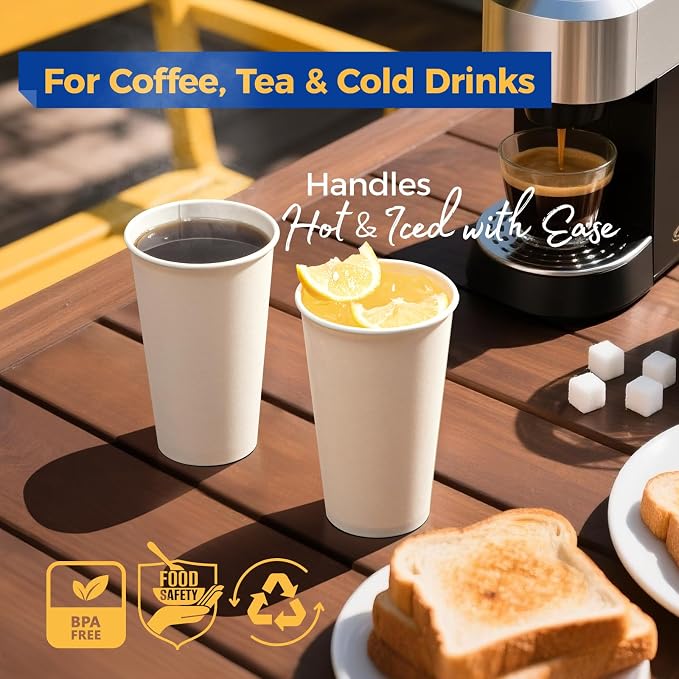 Fit Meal Prep 100 Pack 16 oz Disposable Paper Coffee Cups, Premium Hot Cups - Image 4