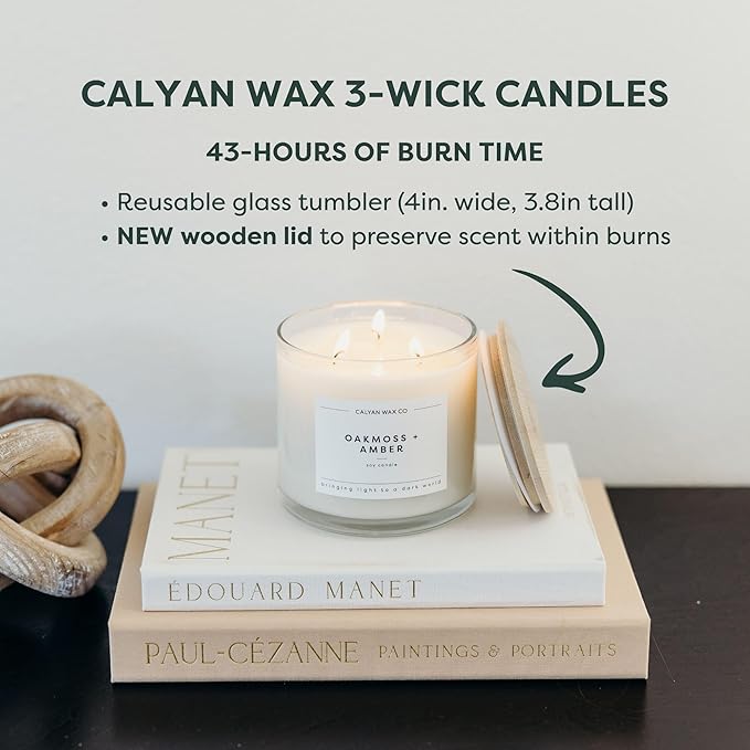 Calyan Wax Co. Mahogany & Cashmere 3 Wick Scented Candle - 43 Hour Burn - Luxury 3 Wick Soy Candles - Non Toxic Soy Wax Candles - Long Lasting Large Glass Jar Candle for Home - 14.9oz