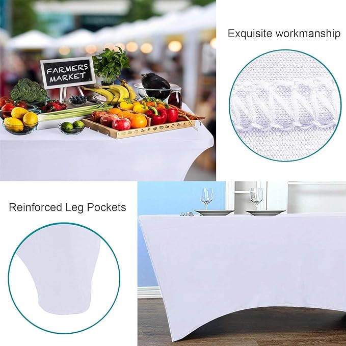 RELIANCER 2 Pack Stretch Spandex Table Covers for Rectangular Tables,4FT Elastic Fitted Tablecloth,Universal Rectangular Table Cloth Protector for Outdoor Party,Wedding,Bar,Birthday,Banquet,Events