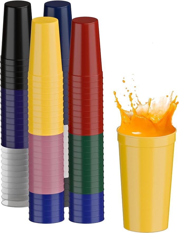 PartyPrints 100 Pack 32 oz Assorted Reusable Blank Plastic Cups, Colored by PartyPrints