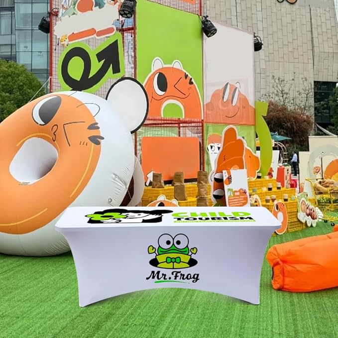 Personalized Table Cloth with Logo Image Customized Tablecloth 4FT/5FT/6FT/8FT Spandex Customized Table Cover Promotional Business Tradeshow Events Birthday Party Wedding (4FT Spandex(Open back))