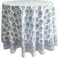 ATOSII Roma Blue 100% Cotton Boho Round Fall Tablecloth, Handblock Floral Print Table Cloth Linen for Kitchen Dining I Parties, Outdoors, Weddings, Christmas, Thanksgiving Home Decor 60" Inches Round