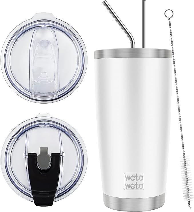 WETOWETO 20oz Tumbler with 2 lids and 2 straws, Stainless Steel Vacuum by Wetoweto