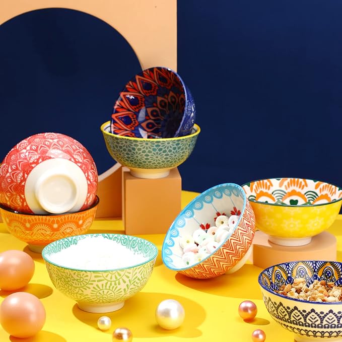 8 Pcs Colorful Ceramic Bowl Set 10 oz 4.75'' Porcelain Kitchen Soup Cereal - Image 5