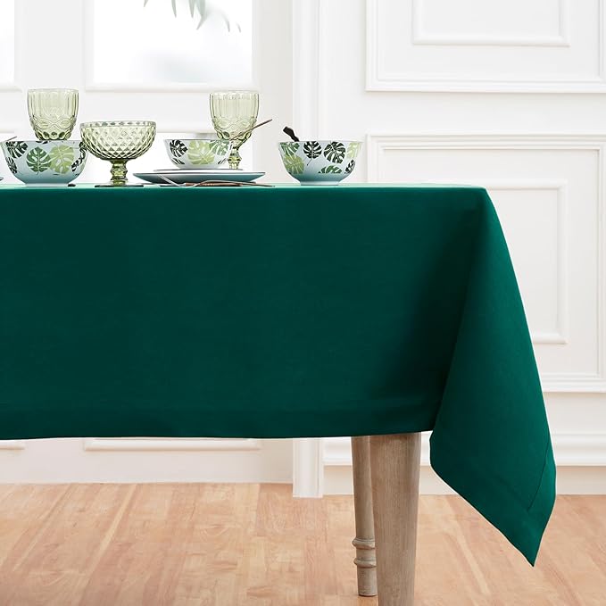 Solino Home Linen Tablecloth for Rectangle Tables 60 x 108 Inch - 100% Pure Linen Rainforest Green Table Cloth - Fete, Machine Washable Cloth Tablecloth for Winter, St Patricks Day