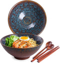 Ceramic Japanese Ramen Bowl Set, 2 Sets Asian Pho Udon Soup Noodle Bowls by HOKELER