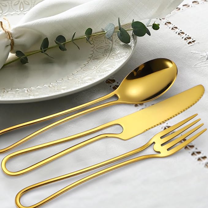 Gold Silverware Hollow 20 Piece Flatware Set - Image 5