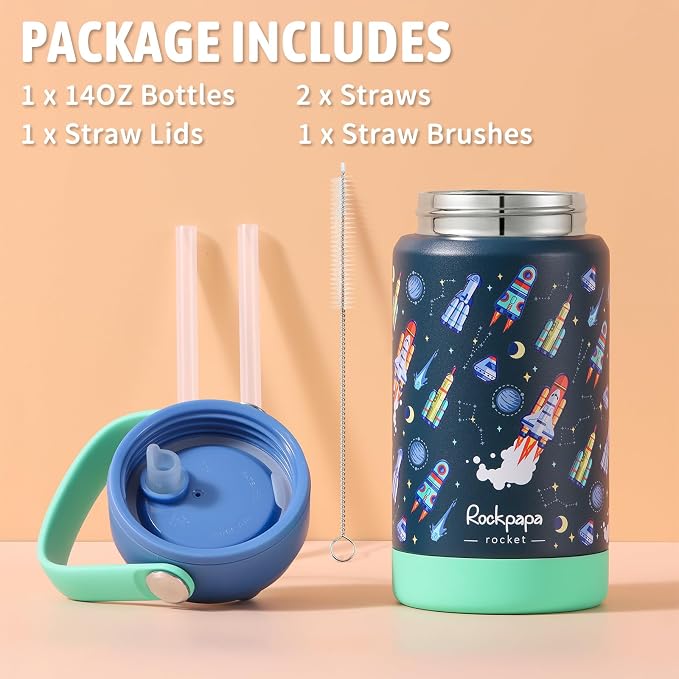 rockpapa 14 oz Kids Insulated Water Bottle，Stainless Steel Toddler Cups - Image 6