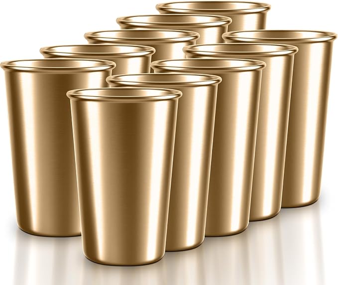 10 Pack 16 oz Gold Stainless Steel Pint Cups, Stackable Set | Food-Grade 304 by Unknown