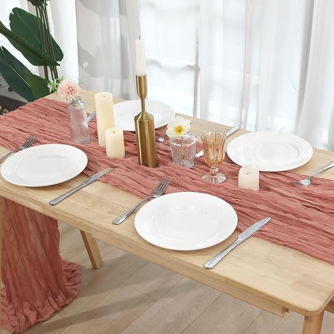 10 Pack Dusty Pink Cheesecloth Table Runner 120 Inch Boho Wedding Decor | - Image 7
