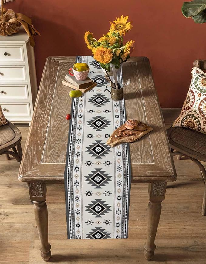 Boho Table Runners 48 Inches Long, Abstract Southwestern Kitchen Dining Tables - Image 4