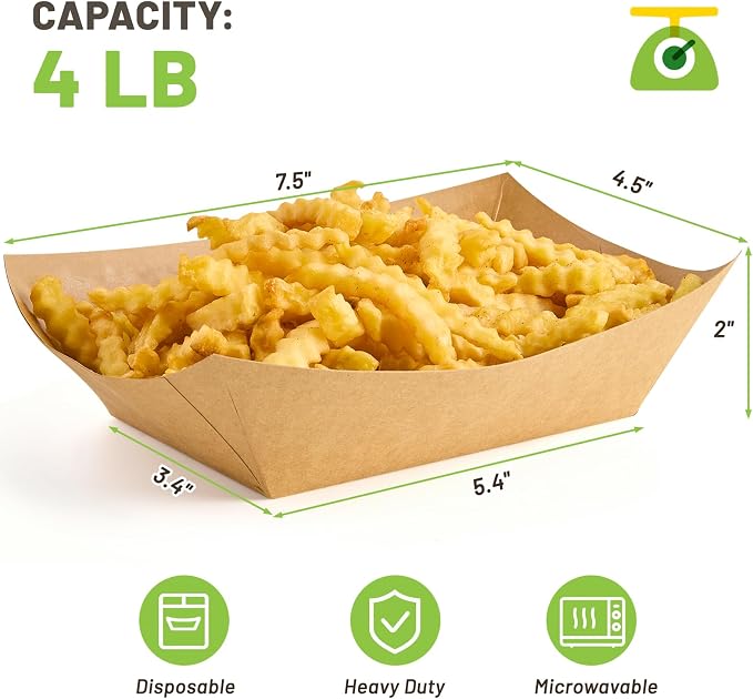 ZORRITA Large Paper Food Trays, 4 LB, 50 Pack | Disposable, Kraft Paper - Image 2