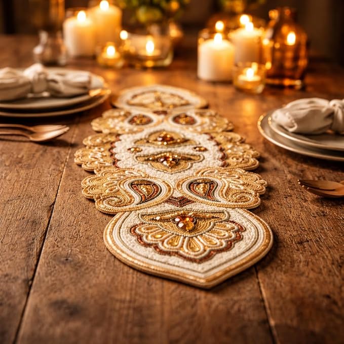 Beaded Table Runner Decorative Hand Glitz Rustic Farmhouse - Image 3
