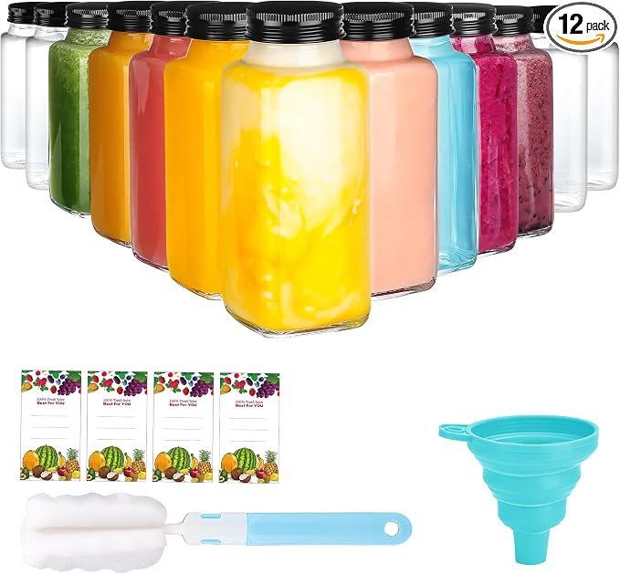 12 Pack 8 oz Glass Juice Bottles by Glxgow