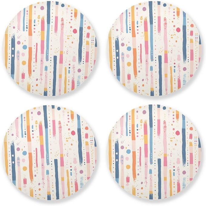 Stripes Tiny Dots Minimalist 4 Pcs Aesthetic Coaster Thick Heat Resistant Mats by KLL