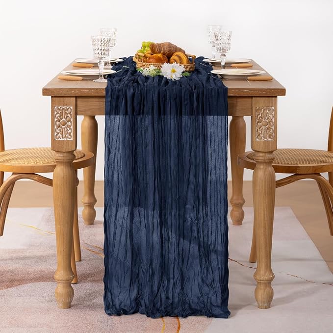 2 Pack Navy Blue Cheesecloth Table Runner 10ft Rustic Outdoor Decor | - Image 4