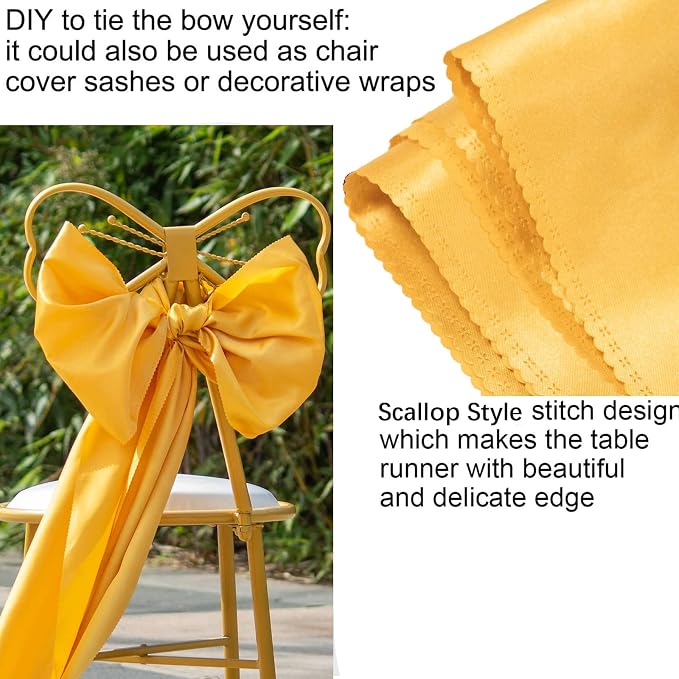 12 Pack Gold Table Runners, Satin Table Runner 12x108 Inches Long, Silk and - Image 3