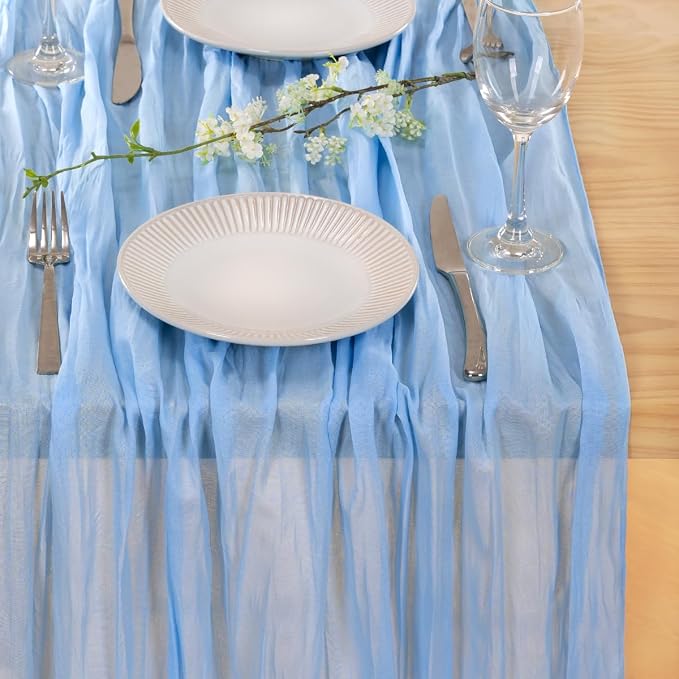 2 Pack Baby Blue Cheesecloth Table Runner 10ft Baby Shower Table Decor | - Image 4