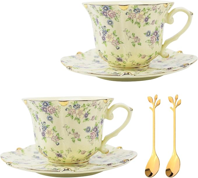 Country Roses Porcelain Tea Cup and Saucer Set by Unknown