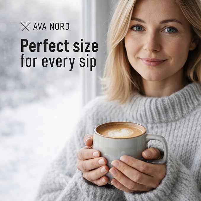 Ava Nord Stoneware Ceramic Coffee Mugs Set of 4 | 12 oz | Sage Ash | Lead-Free - Image 4