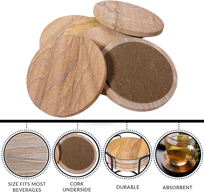 Sandstone Water Absorbent Hand Crafted Round Coasters - Image 4