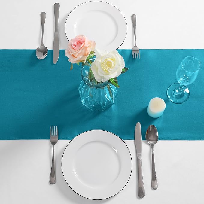 Manyshofu Teal Blue Satin Table Runner 12x108 - Image 2