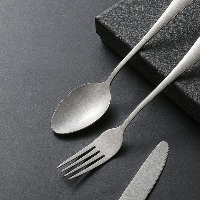 Matte Silverware Set for 12 Stainless Steel Flatware Set Vintage Style Delicate Cutlery Utensils 60 Piece Include Knives Forks and Spoons Tableware Set for Home Kitchen Wedding Restaurant