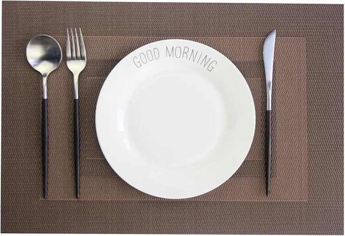 PIGCHCY Placemats Set of 6,Washable Woven Vinyl Kitchen Table Mats Non Slip Durable Placemats Heat Resistant Placemats for Dining Table(Coffee Brown)