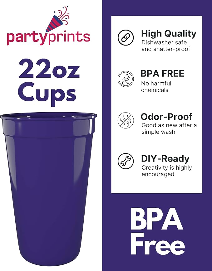 PartyPrints 10 Pack 22 oz Purple Reusable Blank Plastic Cups, Colored Plastic - Image 2