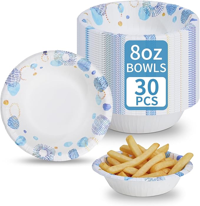 30 Count 8oz Paper Bowls, Disposable Bowls Microwaveable, Soak Proof and Cut by Unknown