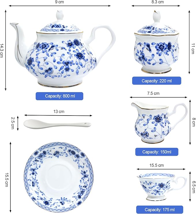 Bone China Tea Set, 21-Pieces Porcelain Tea Set - Image 9