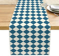 Blue White Diamond Table Runner, Tea Themed Party Decoration | Long Checkered by Unknown