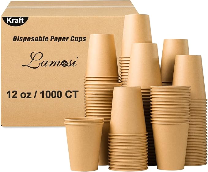 Lamosi 1000 Count 12 oz Paper Cups, Disposable Kraft Paper Coffee Cups | - Image 2
