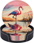 6 Pcs Pink Cute Flamingo Modern Art Boho Leather Coasters by Jfniub