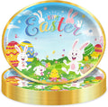 Happy Easter Oval Paper Plates 10" x 12" Serve 50, Floral Easter Party Supplies with Cute Bunny Chick Colorful Eggs Disposable Bunny Paper Dinnerware Set for Spring Holiday Birthday Party Baby Shower