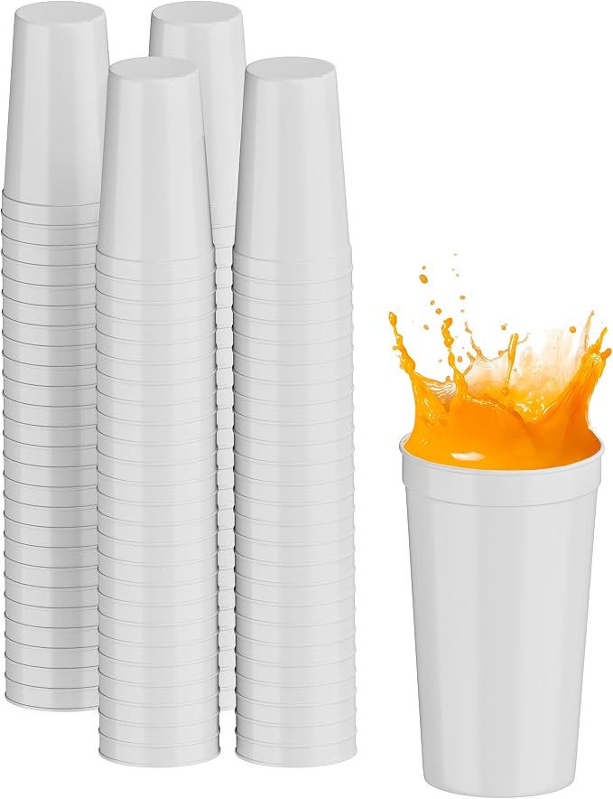 PartyPrints 100 Pack 32 oz White Blank Plastic Cups, Colored Plastic Drinking & by PartyPrints