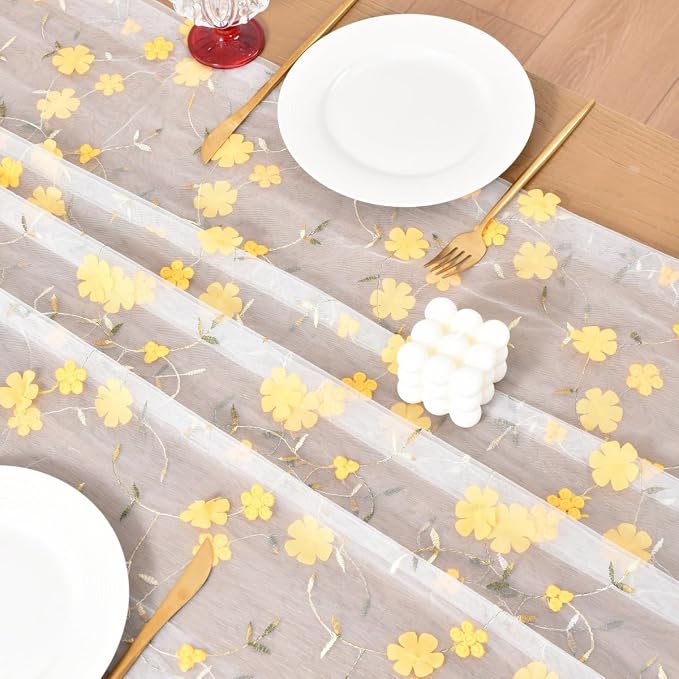 Wildflower Floral Sheer Tulle Gauze Table Runner Wedding Baby Shower Decor | - Image 5