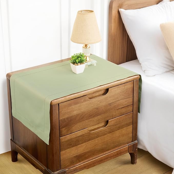 Solino Home Cotton Linen Table Runner Sage, Hemstitch Collection 14 x 36 in | - Image 4