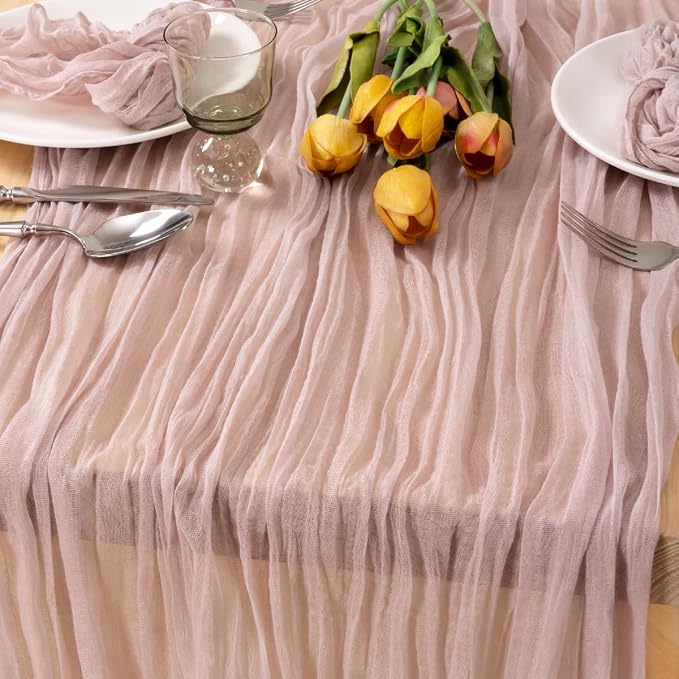 12 Pack Pink Table Runner 10ft Rustic Gauze Cheesecloth Table Decor | - Image 3