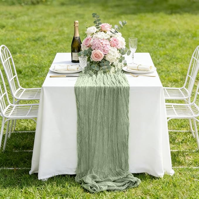 6 Pack Sage Green Cheesecloth Table Runners 35x120 Inch, Semi Sheer Boho Gauze - Image 8