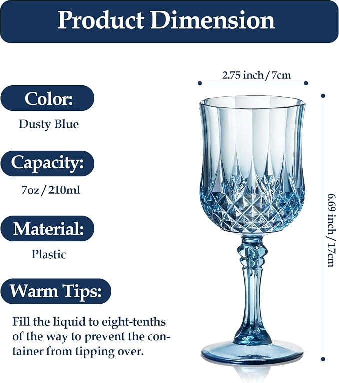 XUWAIDSGN 7oz Plastic Vintage Wine Glasses Drinking Glasses Unbreakable Wedding - Image 2