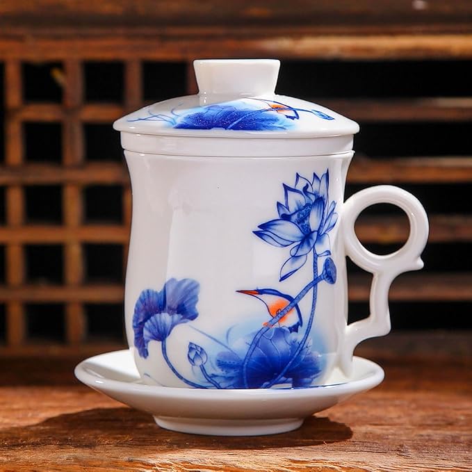 Porcelain Tea Cup with Infuser Lid and Saucer Sets - Image 7