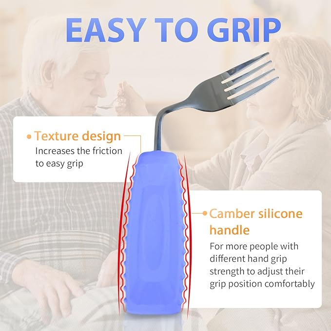 Adaptive Utensils Angled Knife and Fork for Hand Tremors Parkinsons,Weighted Utensils with Non-Slip Easy Grip Handles for Independent Eating (1pcs Straight Knife+1pcs Fork,Purple,Left Hand)