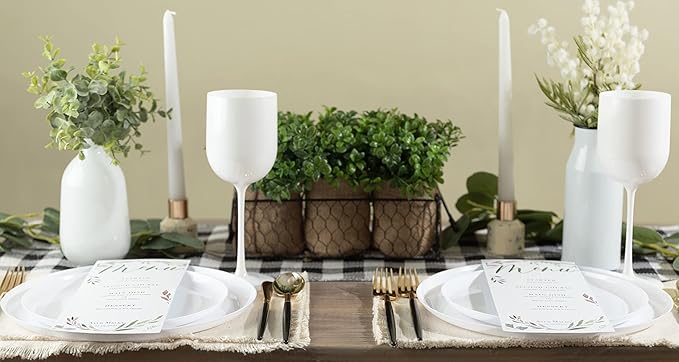 [30 Pack 6.3''] White Plastic Party Plates Edge Collection Premium heavyweight Elegant Disposable Tableware Dishes