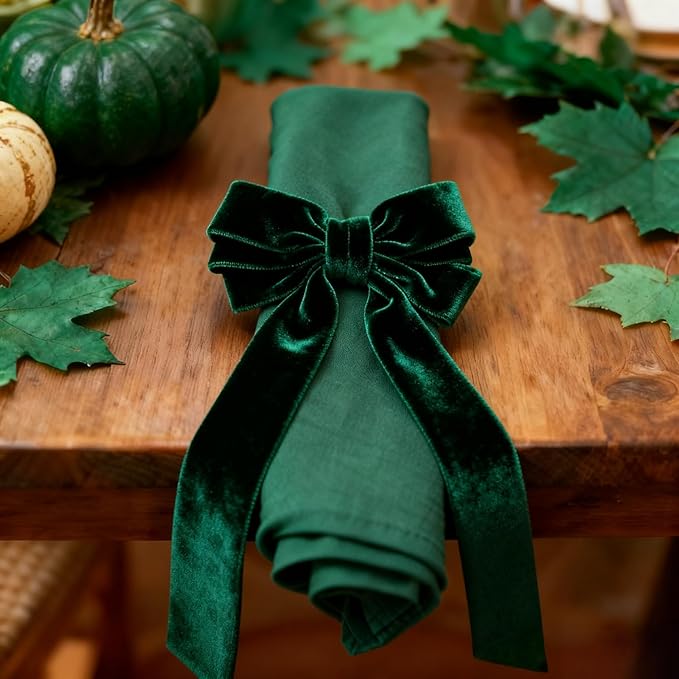Bow Napkin Rings for Christmas, Wedding, Party, Holiday Table Decor (Dark Green, 6 pcs)