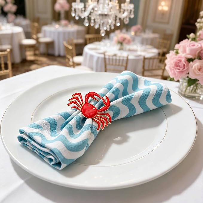 Gold Crab Napkin Rings Set of 12 Nautical Coastal Napkin Holders - Image 4