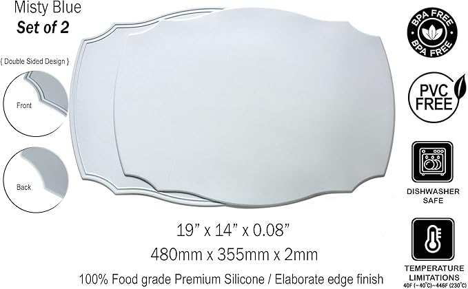 Rommy & Co. Premium Silicone Placemats, Set of 2 (Misty Blue)