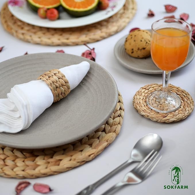 12 Pcs Round Woven Napkin Rings, Water Hyacinth Easter Napkin Rings Set of 12, Anillos para Servilletas De Tela, Boho Napkins Holder for Elegant Table Decoration, Christmas Table Decor, Wedding Decor